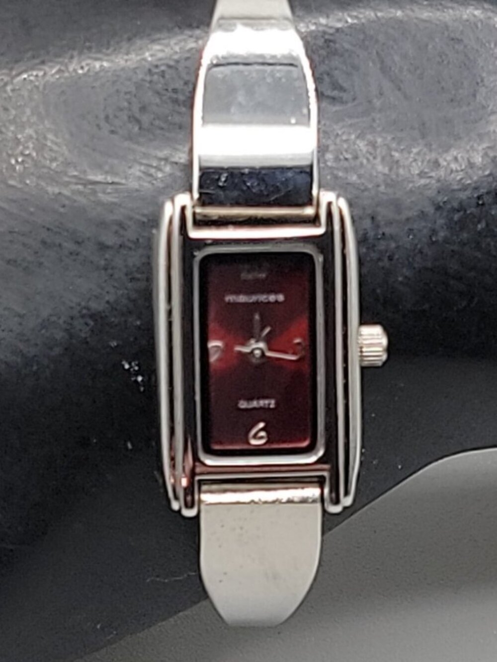 Maurice Ladies Watch Red Face Quartz Bracelet 6.5" 17mm Rectangle Face